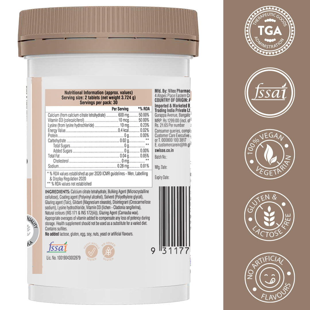 Swisse Vegan Calcium & Vitamin D - 60 Tablets